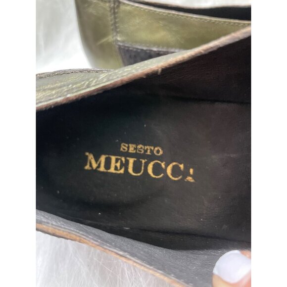 Sesto Meucci Womens Snake Embossed Leather Loafers With Metallic Green Cap Toe - Picture 6 of 7